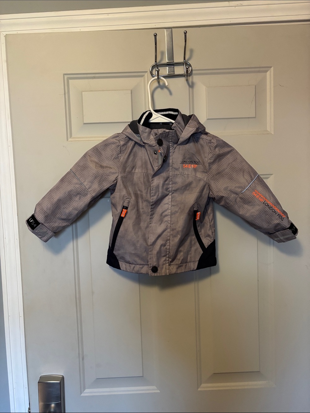 London Fog Gray and Black Kids Hooded Jacket with Orange Accents